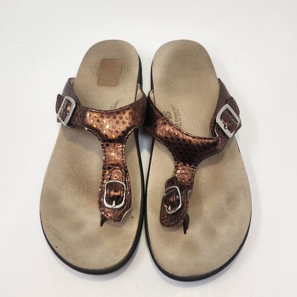 SAS Sanibel Bronze Metallic Leather Toe Post Slide Sandal Size 9.5M Comfort - Picture 2 of 9
